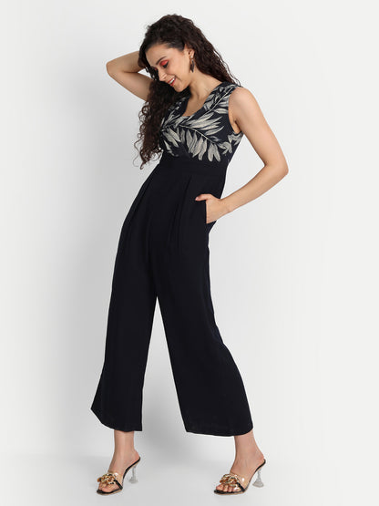 Essque Blue Leaf Printed Front Detailed Jumpsuit - Essque Attire With Attitude