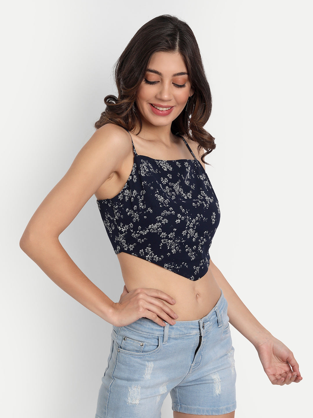 Essque Blue Printed Tank Crop Top - Essque Attire With Attitude