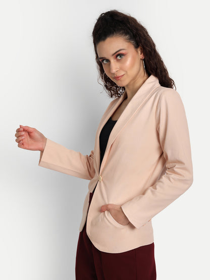 Essque Women Peach Solid Single Breasted Casual Blazer - Essque Attire With Attitude