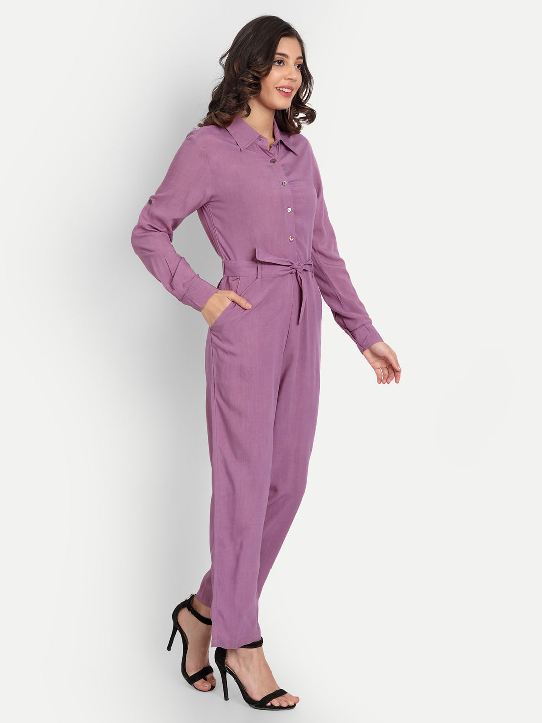 Essque Lavender Shirt Style Button Jumpsuit - Essque Attire With Attitude