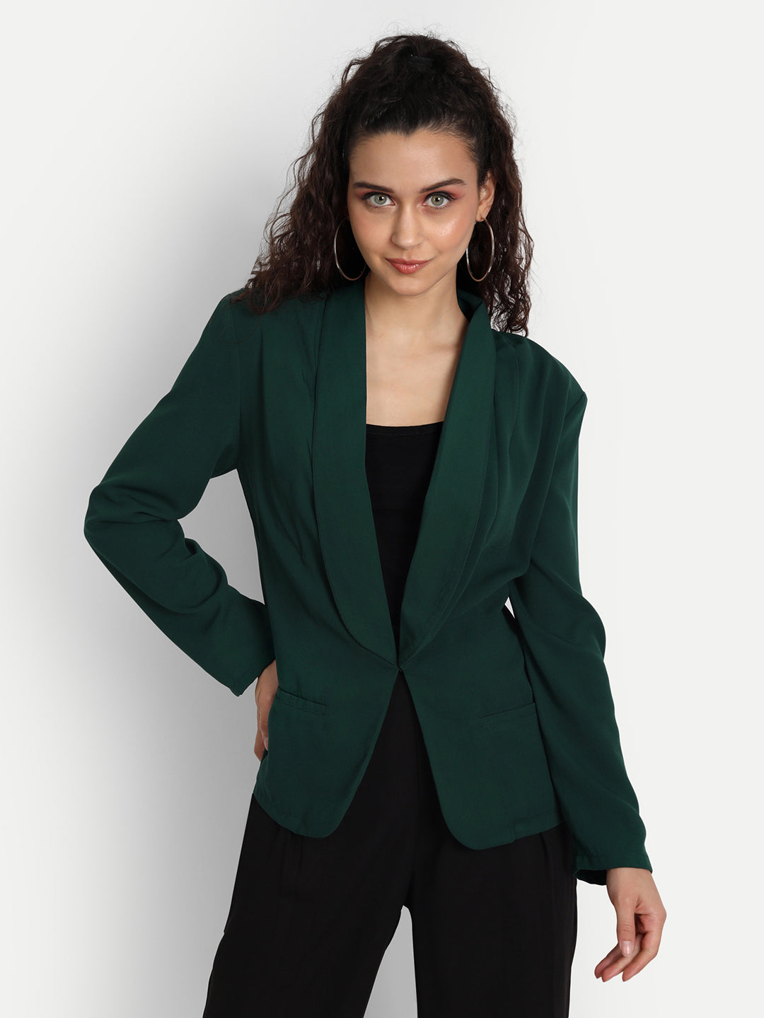 Essque Green Solid Shoulder Padded Blazer - Essque Attire With Attitude