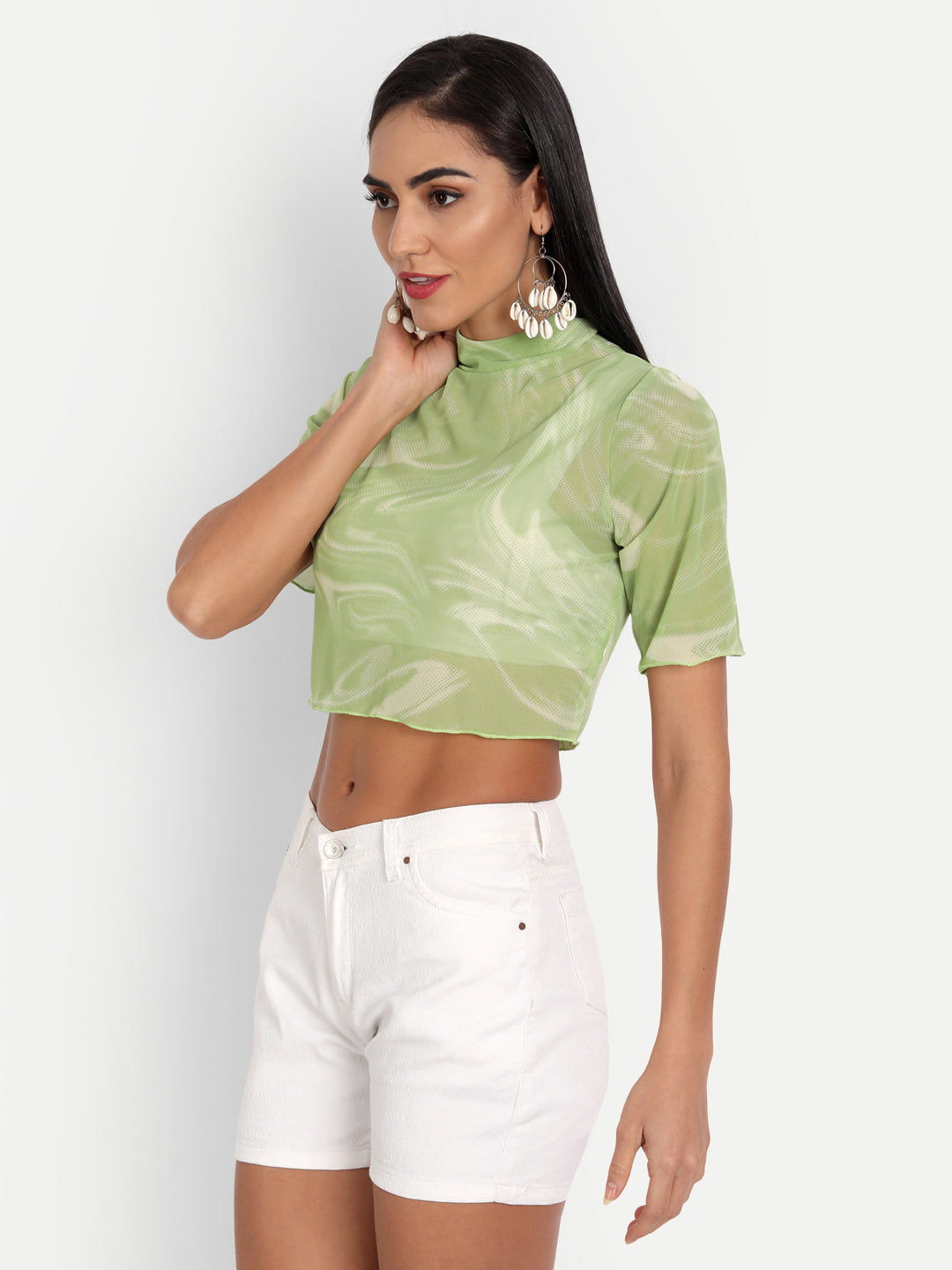 Essque Green Lycra Turtle Neck Keyhole Top - Essque Attire With Attitude