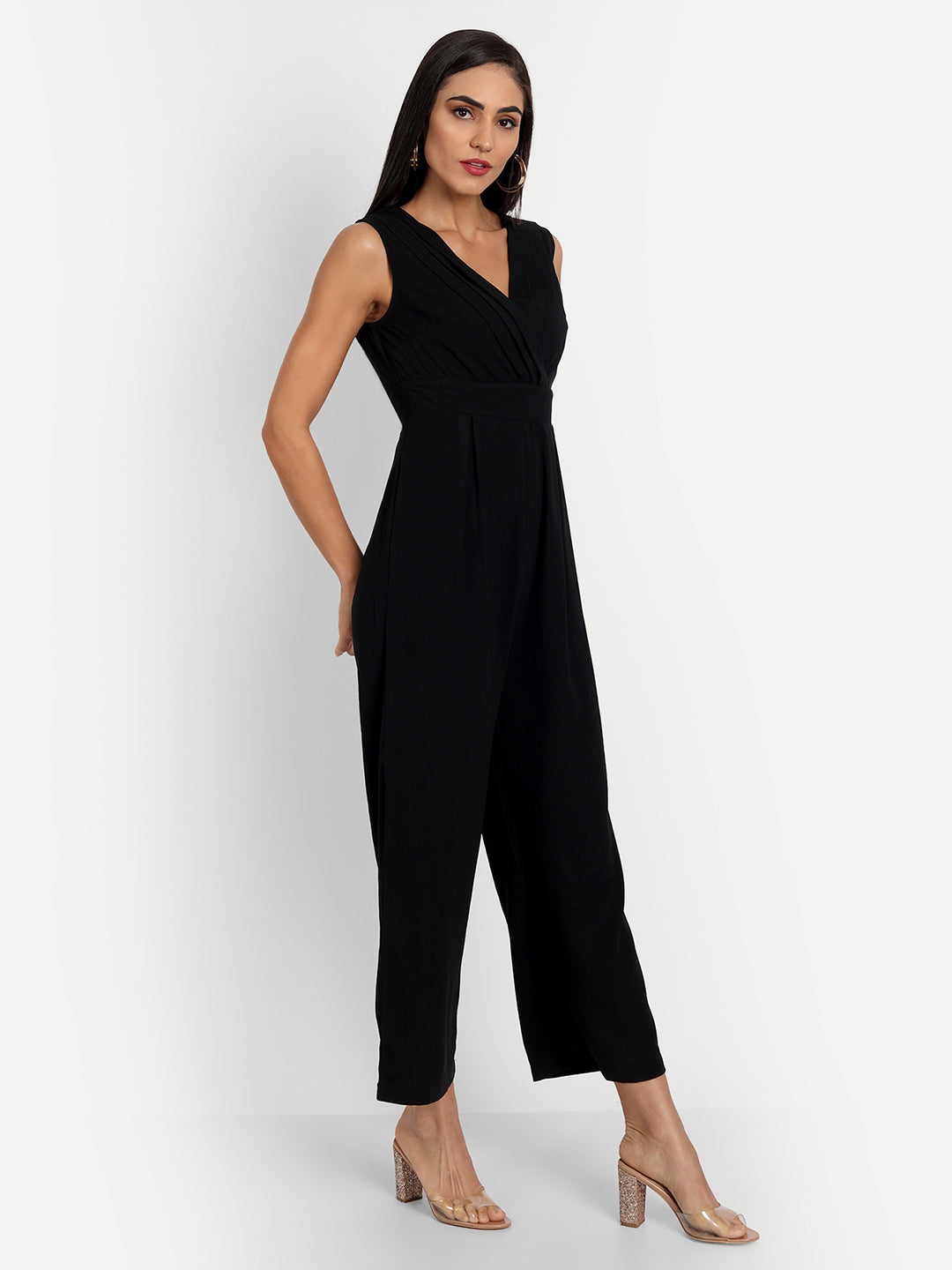 Essque Black Solid Front Detailed Jumpsuit - Essque Attire With Attitude