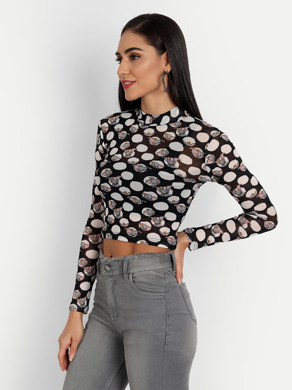 Essque Elephant Print Lycra Turtle Neck Full Sleeves Top - Essque Attire With Attitude