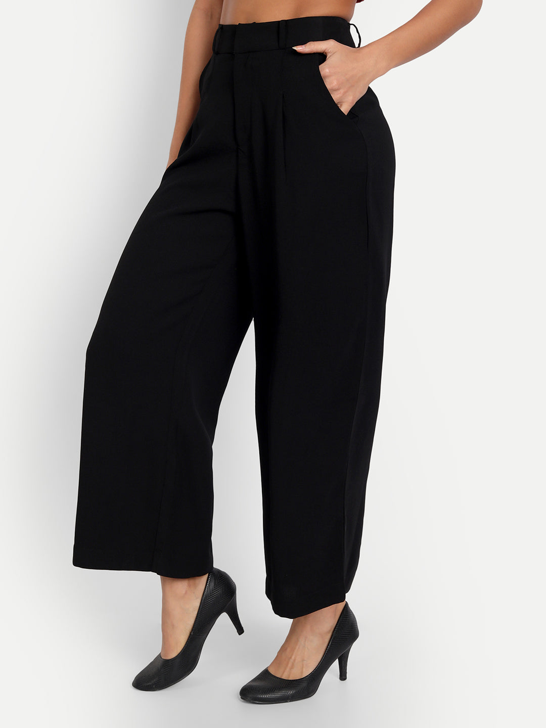 Essque Black Front Pleat Wide Leg Trousers - Essque Attire With Attitude