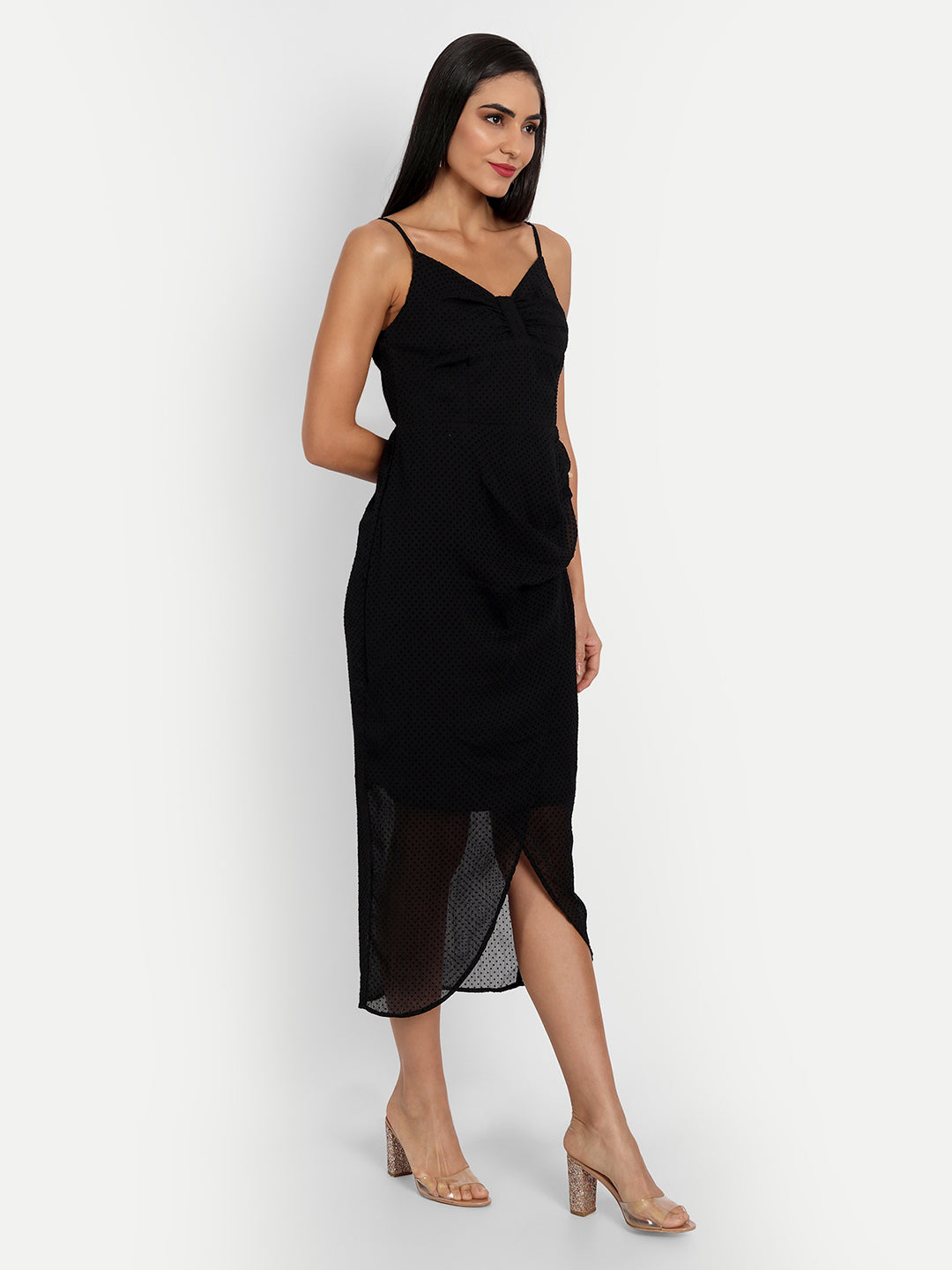 Essque Black Velvet Texture Sheath Midi Dress - Essque Attire With Attitude