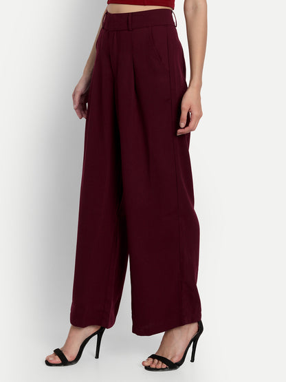 Essque Maroon Front Pleat Wide Leg Trousers - Essque Attire With Attitude