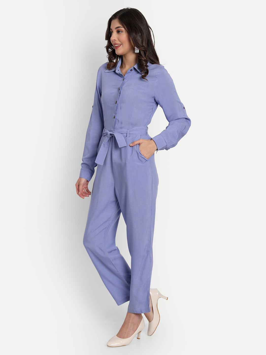 Essque Blue Shirt Style Button Jumpsuit - Essque Attire With Attitude