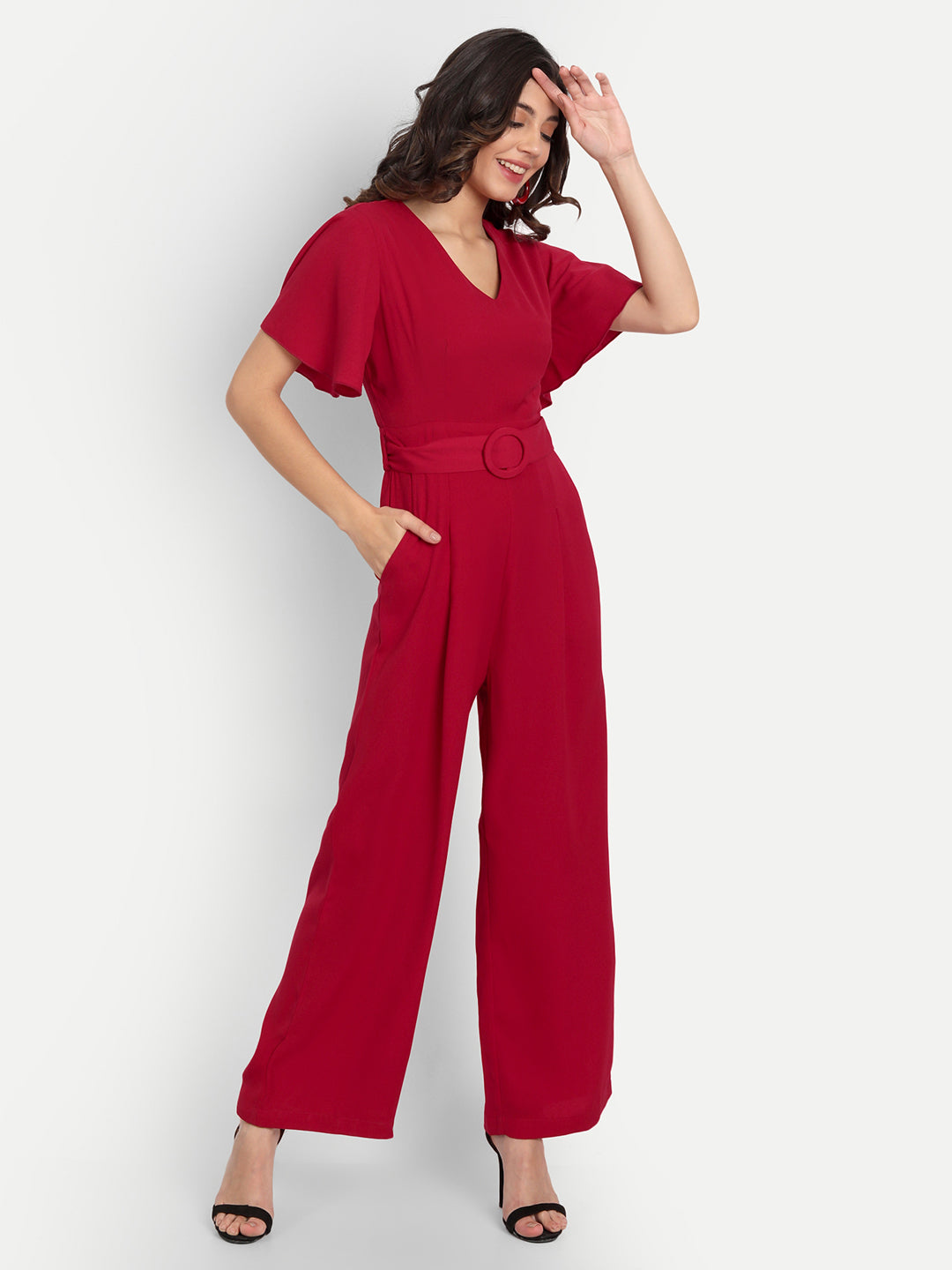 Essque Red Frill Sleeve Jumpsuit - Essque Attire With Attitude