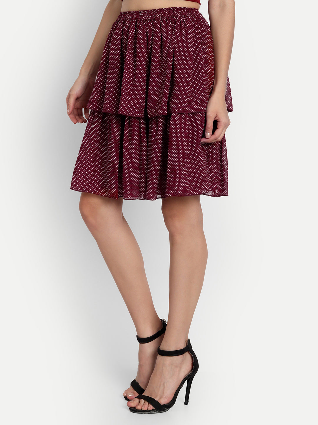 Essque Maroon Polka Dots Tiers Skirt - Essque Attire With Attitude