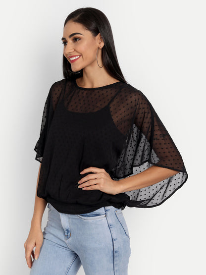 Essque Black Swiss Dot Kaftan Top - Essque Attire With Attitude