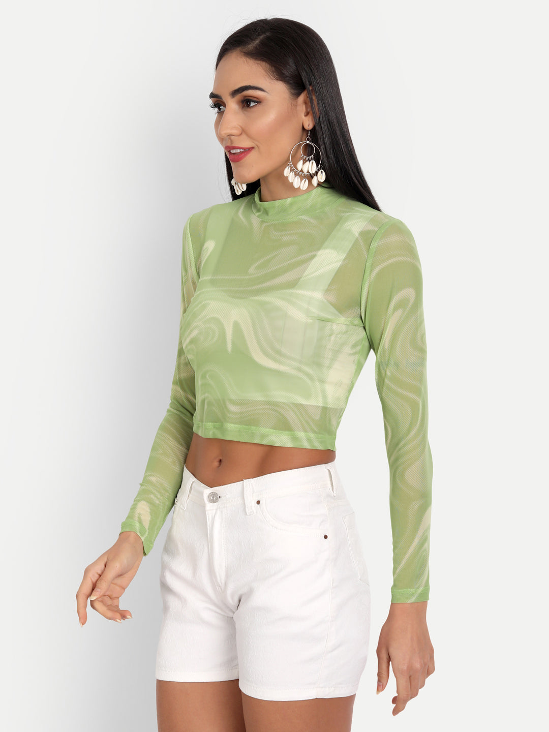 Essque Green Lycra Turtle Neck Full Sleeves Top - Essque Attire With Attitude