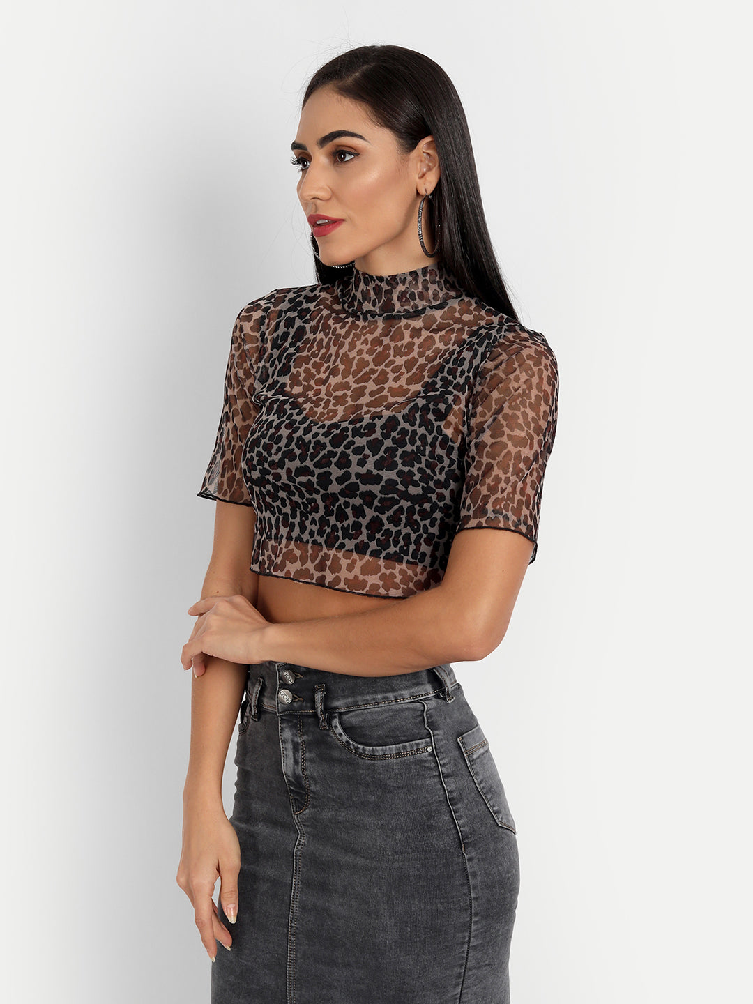 Essque Brown Leopard Print Turtle Neck Keyhole Top - Essque Attire With Attitude