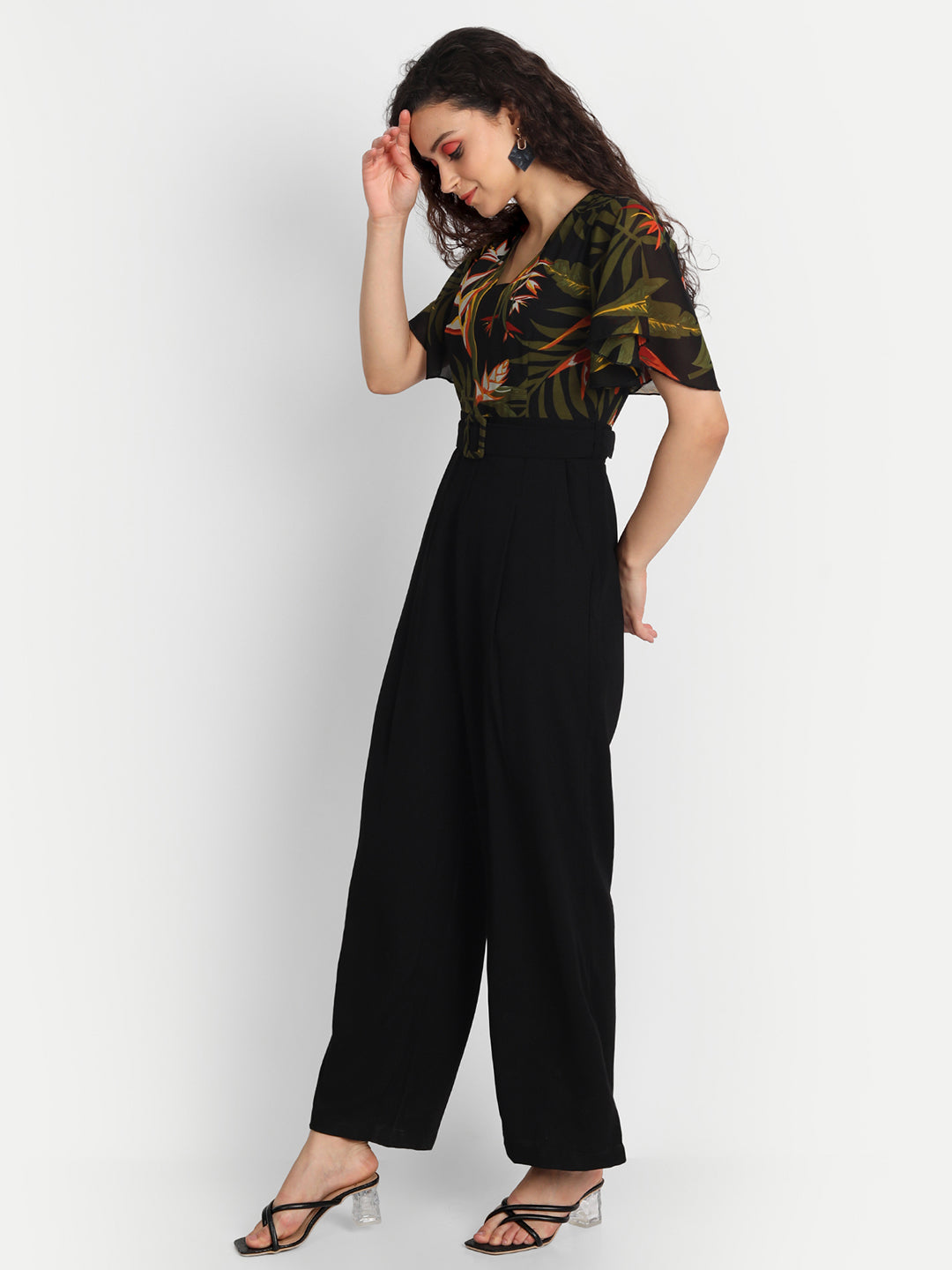 Essque Green Leaf Print Frill Sleeve Jumpsuit - Essque Attire With Attitude