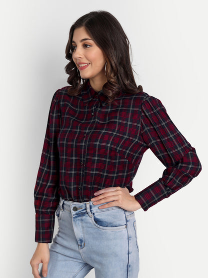 Essque Maroon Check Front Button Shirt - Essque Attire With Attitude