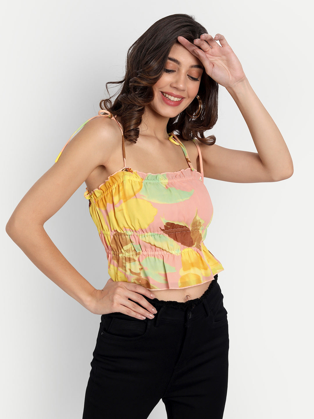 Essque Peach Abstract Print Front Gathered Top - Essque Attire With Attitude