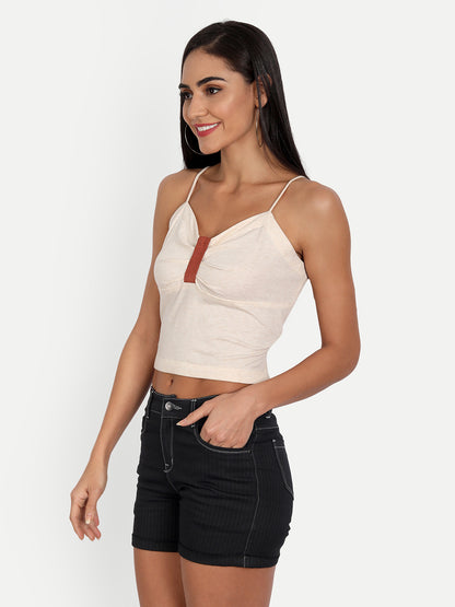 Essque Beige Front Detailing Crop Top - Essque Attire With Attitude