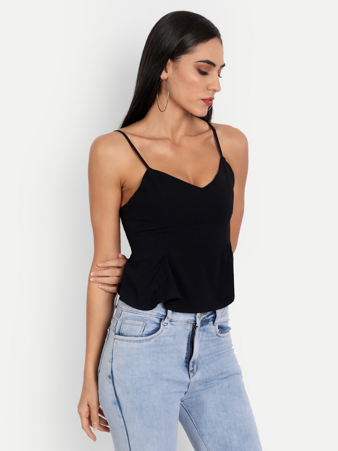 Essque Women Black Solid Peplum Top - Essque Attire With Attitude