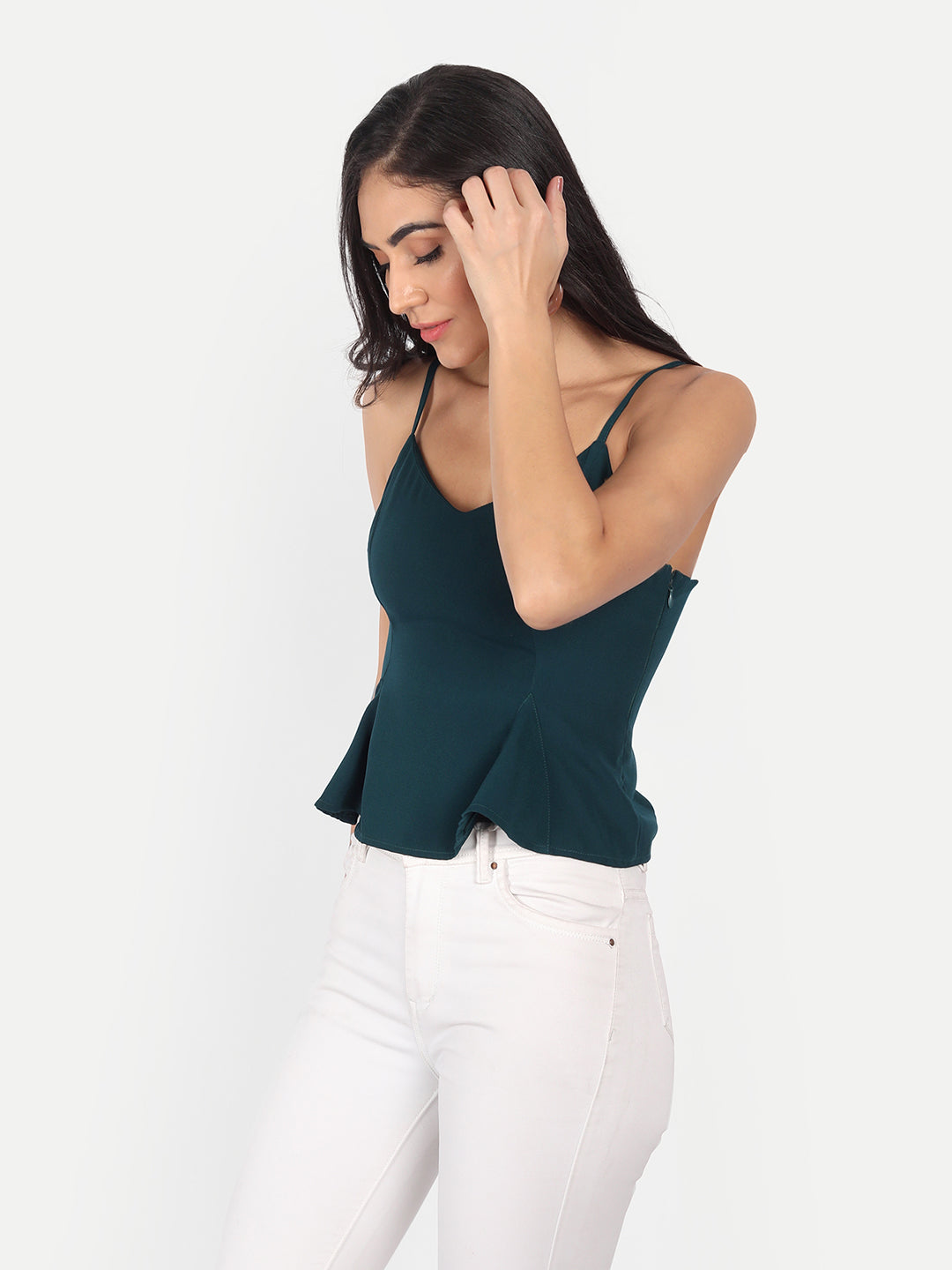 Essque Women Green Solid Peplum Top - Essque Attire With Attitude