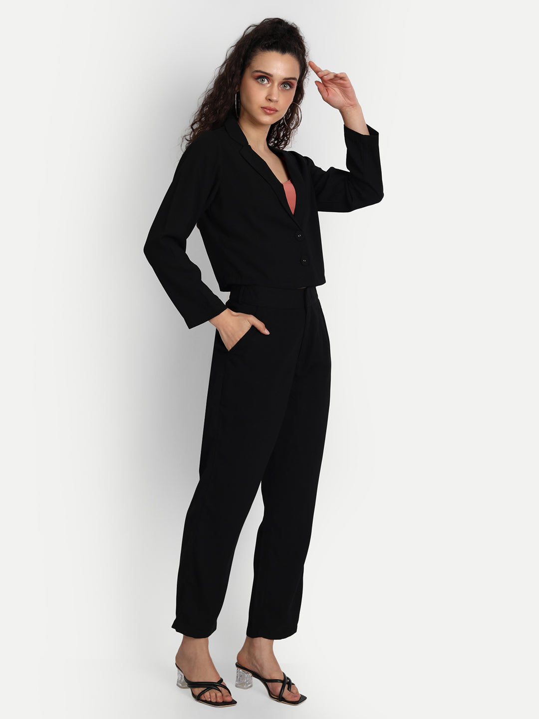 Essque Black Solid Jacket Co-Ords Set - Essque Attire With Attitude