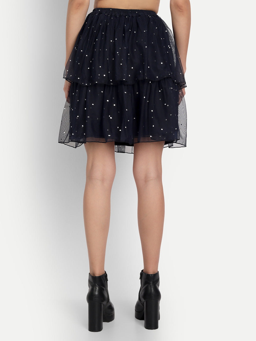 Essque Blue Mesh Foil Print Tiers Skirt - Essque Attire With Attitude