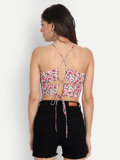 Essque Red Floral Printed V-Neck Bralette - Essque Attire With Attitude