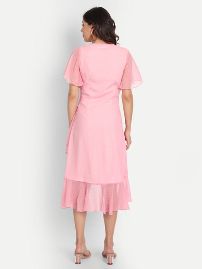 Essque Pink Swiss Dot Ruffle Midi Dress - Essque Attire With Attitude