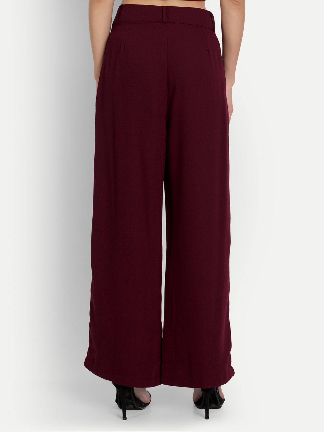 Essque Maroon Front Pleat Wide Leg Trousers - Essque Attire With Attitude