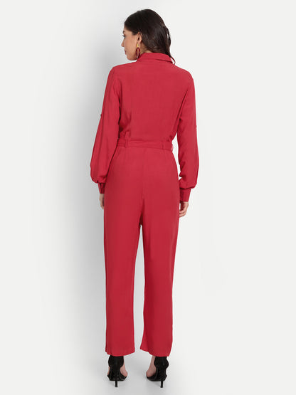 Essque Red Shirt Style Button Jumpsuit - Essque Attire With Attitude