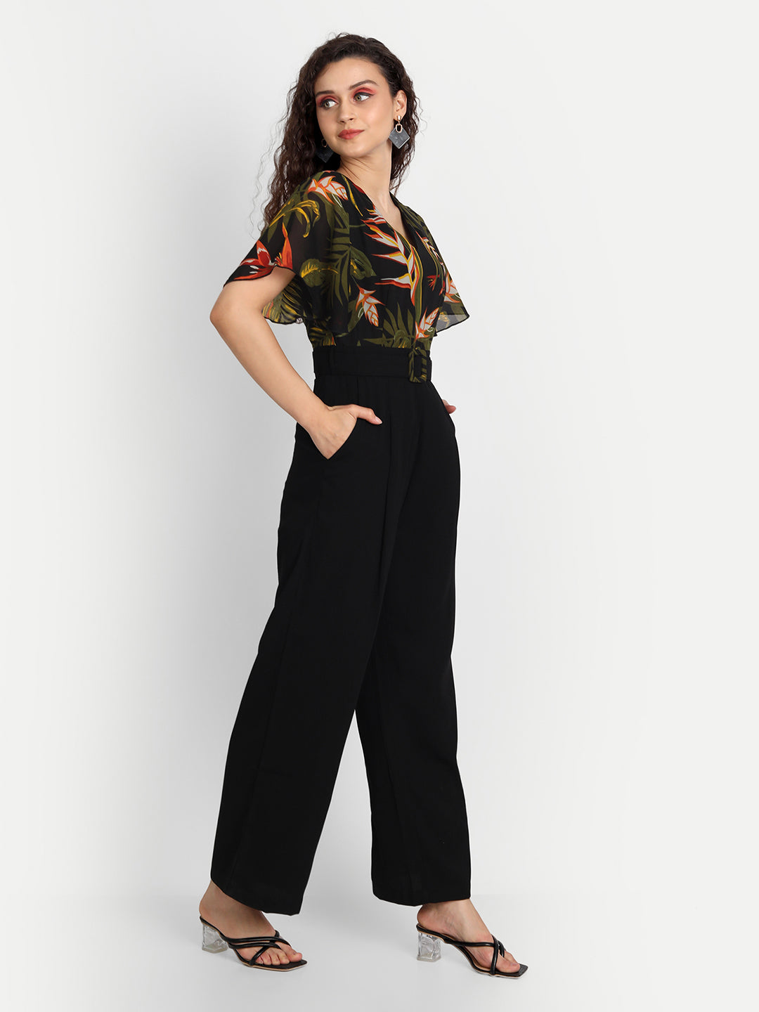 Essque Green Leaf Print Frill Sleeve Jumpsuit - Essque Attire With Attitude