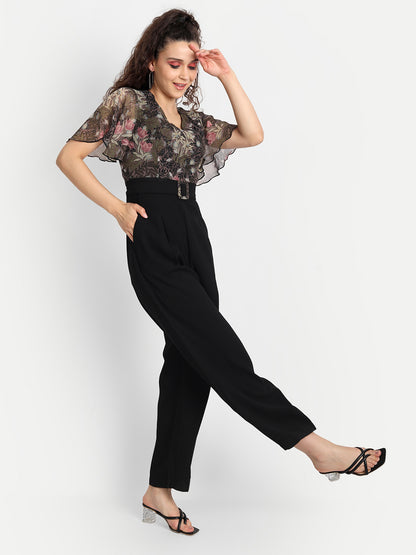 Essque Brown Floral Print Frill Sleeve Jumpsuit - Essque Attire With Attitude