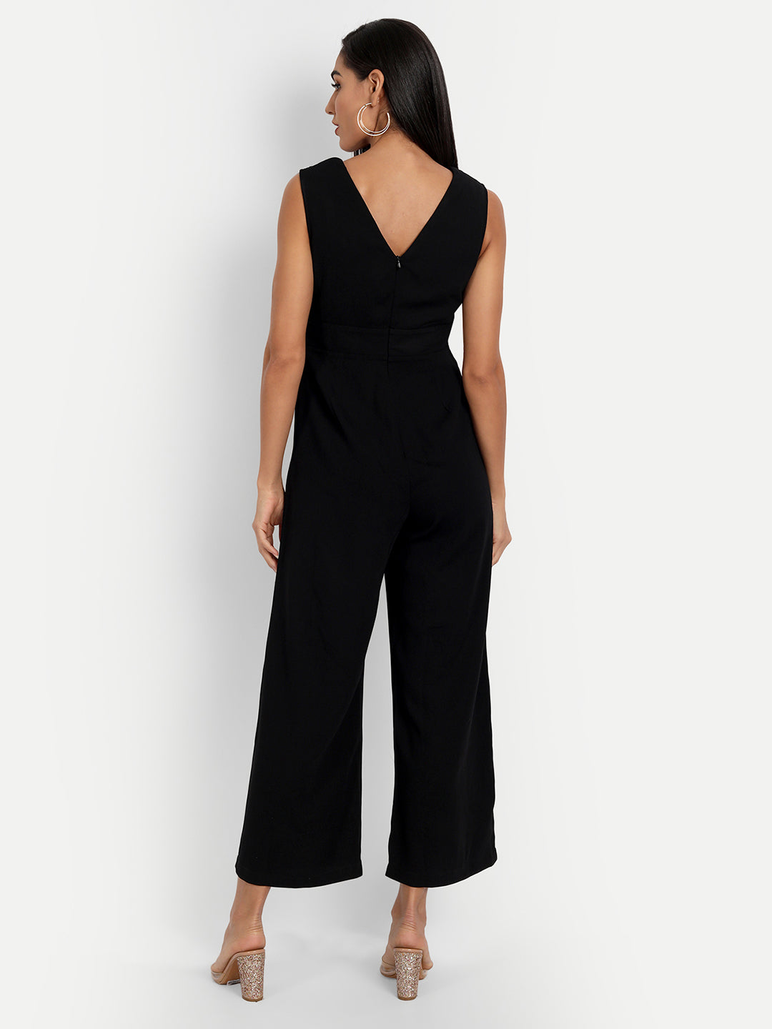 Essque Black Solid Front Detailed Jumpsuit - Essque Attire With Attitude