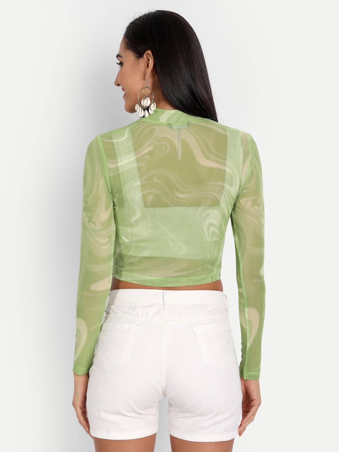 Essque Green Lycra Turtle Neck Full Sleeves Top - Essque Attire With Attitude