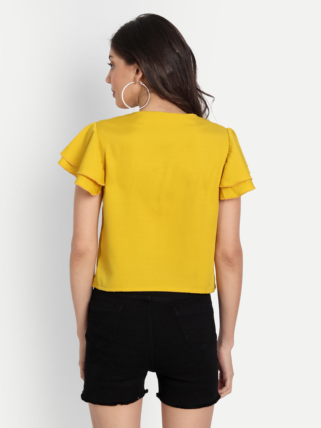 Essque Mustard Neck Tie-up flared sleeve Top - Essque Attire With Attitude