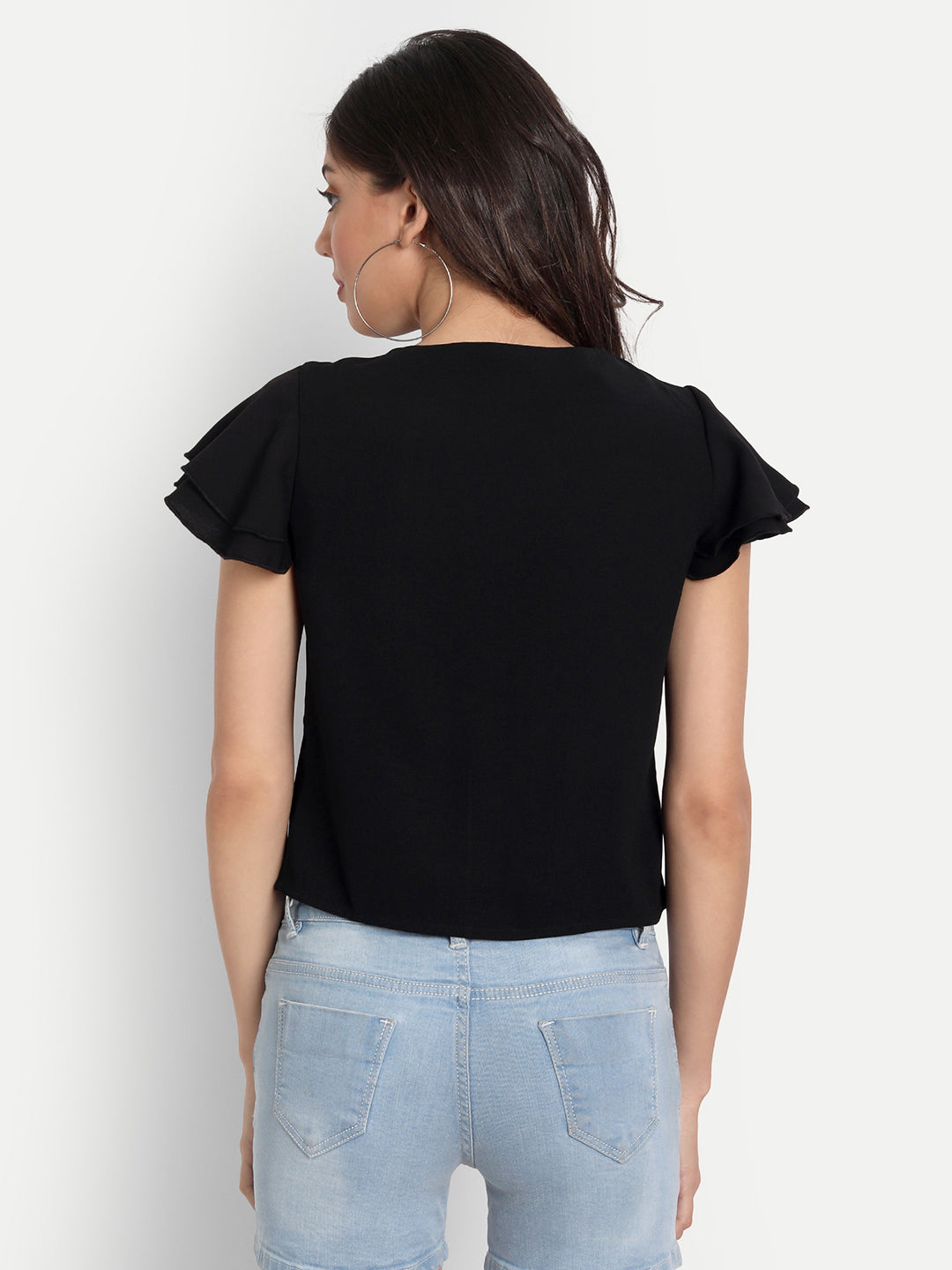 Essque Black Neck Tie-up flared sleeve Top - Essque Attire With Attitude