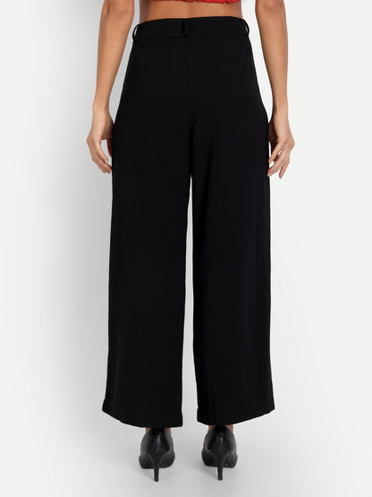 Essque Black Front Pleat Wide Leg Trousers - Essque Attire With Attitude