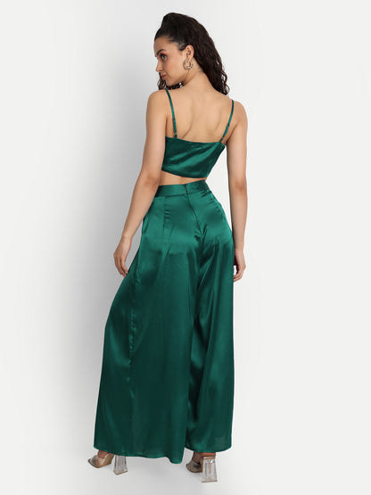 Essque Green Solid Satin Stylish Co-Ord Set - Essque Attire With Attitude