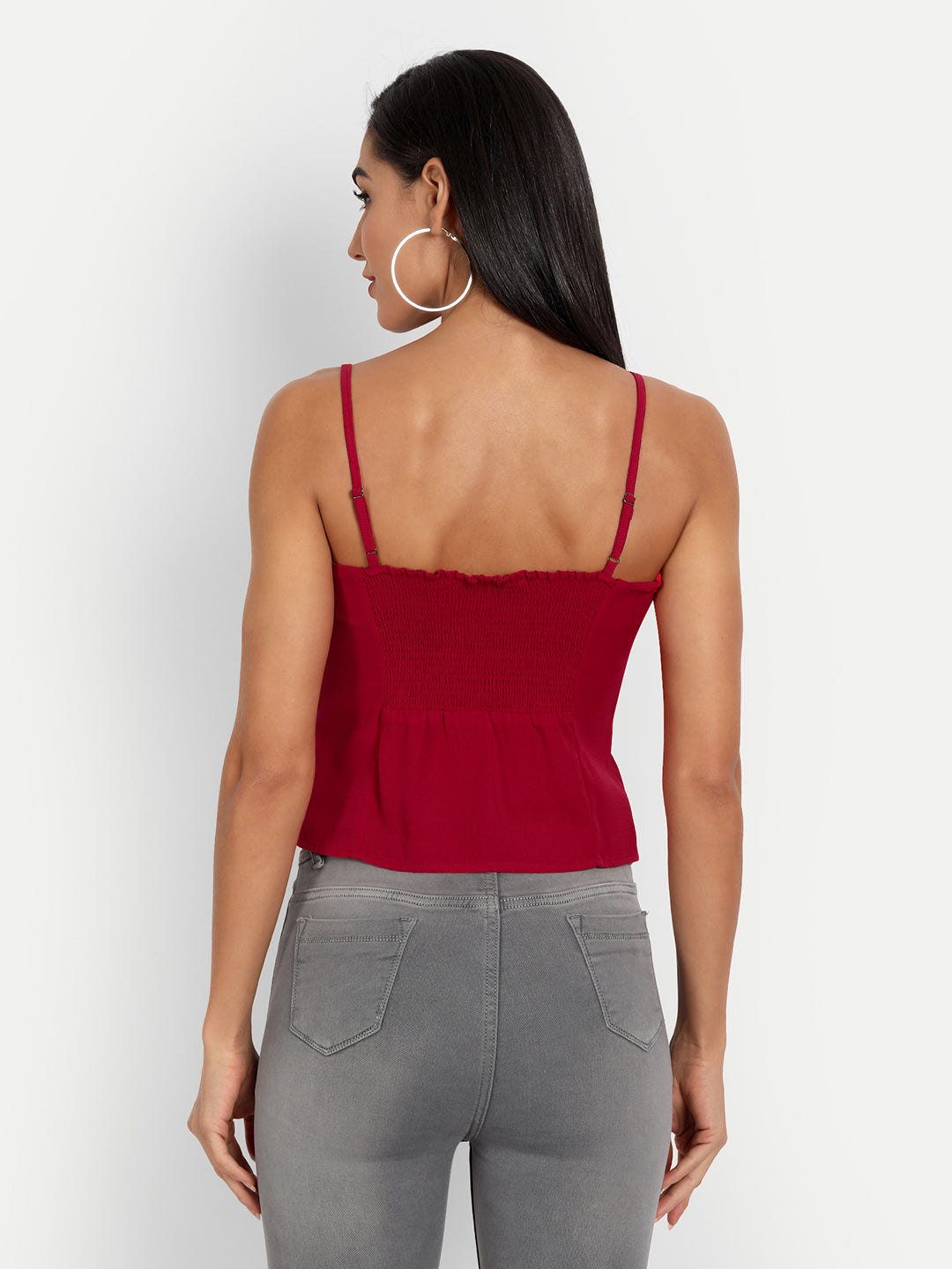 Essque Women Red Solid Peplum Top - Essque Attire With Attitude