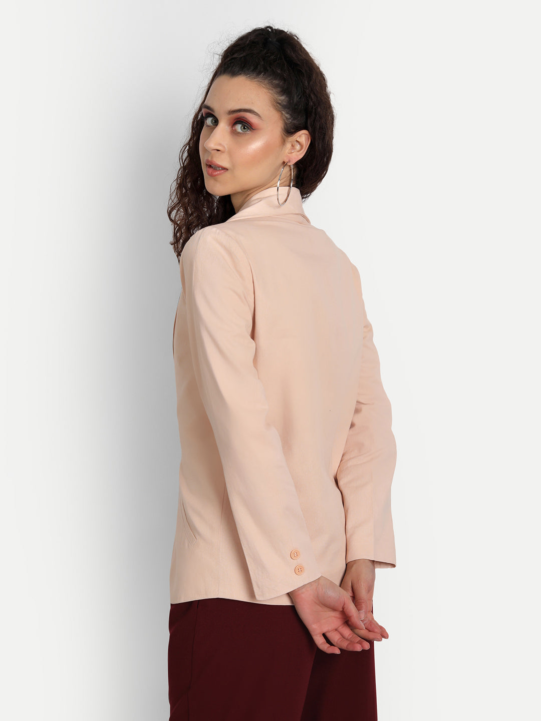 Essque Women Peach Solid Single Breasted Casual Blazer - Essque Attire With Attitude