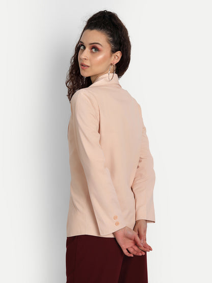 Essque Women Peach Solid Single Breasted Casual Blazer - Essque Attire With Attitude