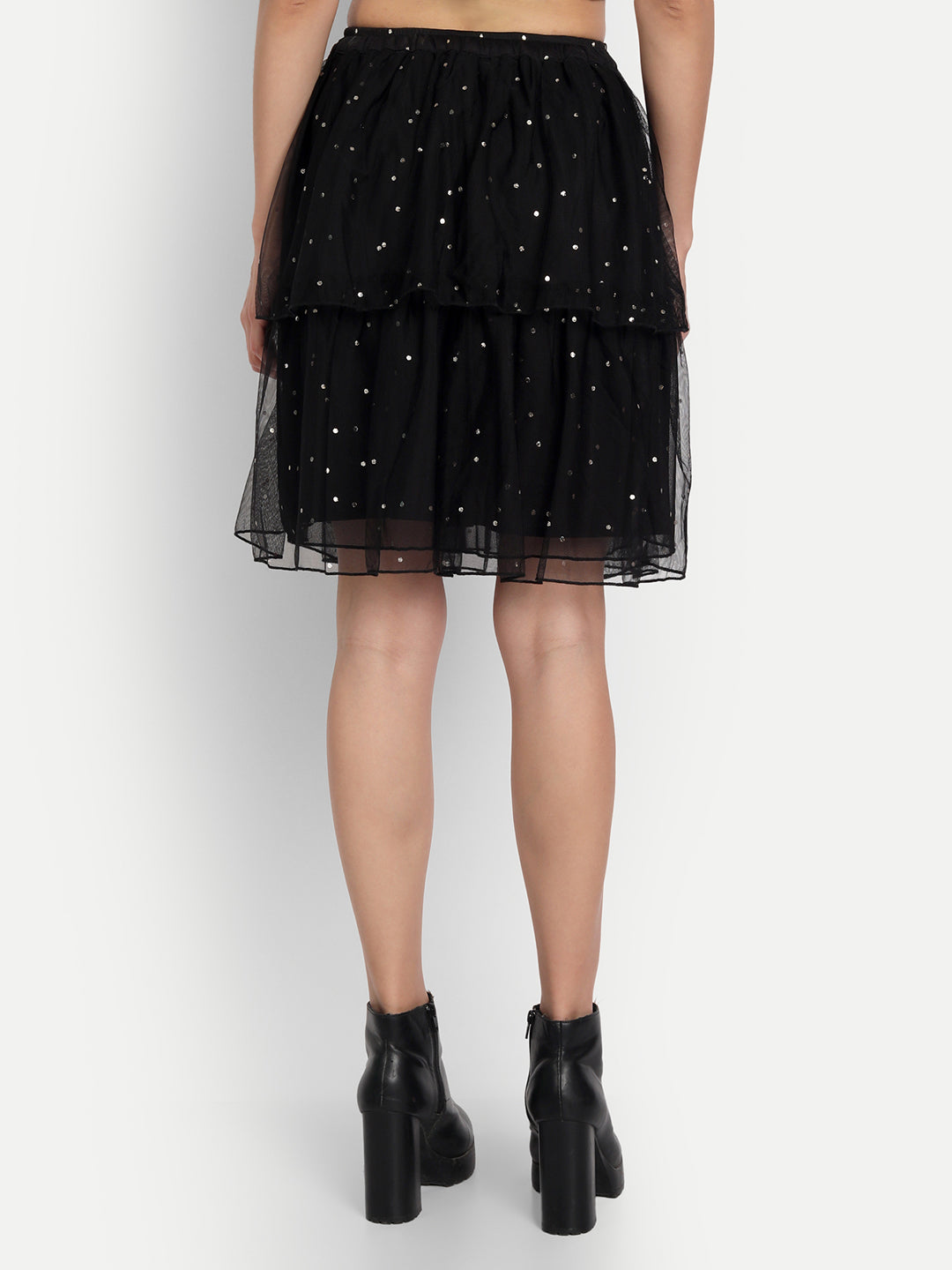 Essque Black Mesh Foil Print Tiers Skirt - Essque Attire With Attitude