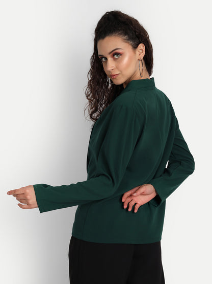 Essque Green Solid Shoulder Padded Blazer - Essque Attire With Attitude