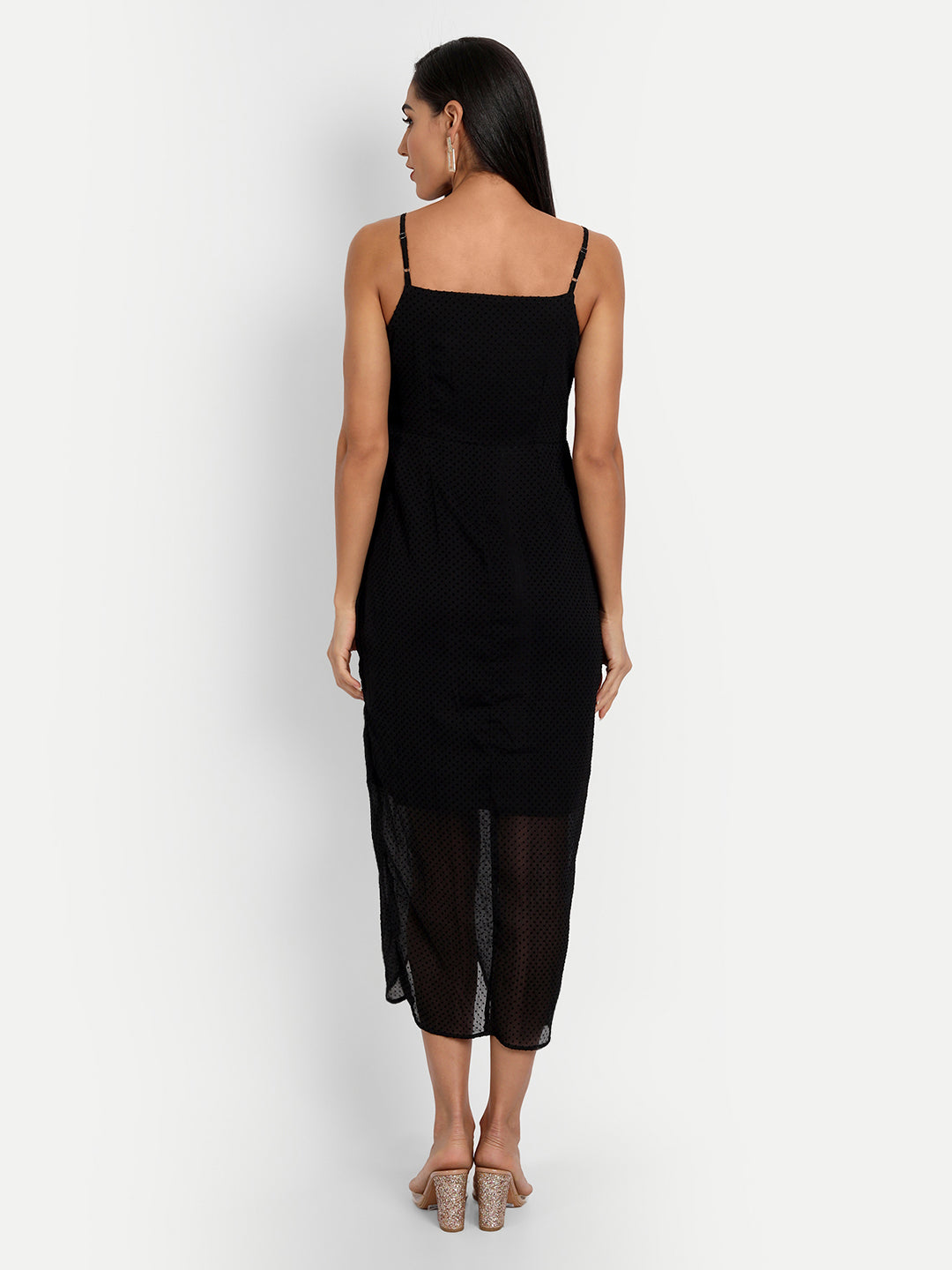 Essque Black Velvet Texture Sheath Midi Dress - Essque Attire With Attitude