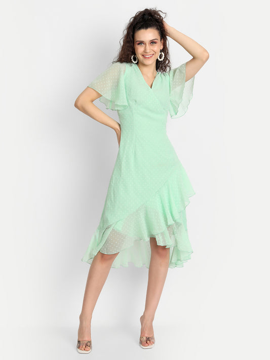 Essque Ocean Green Swiss Dot Ruffle Midi Dress - Essque Attire With Attitude