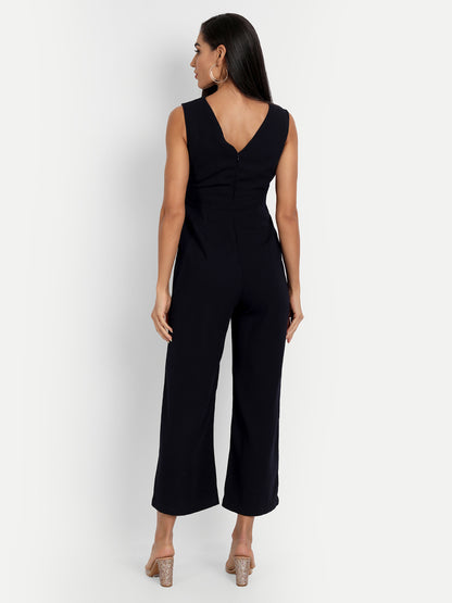 Essque Navy Blue Solid Front Detailed Jumpsuit - Essque Attire With Attitude