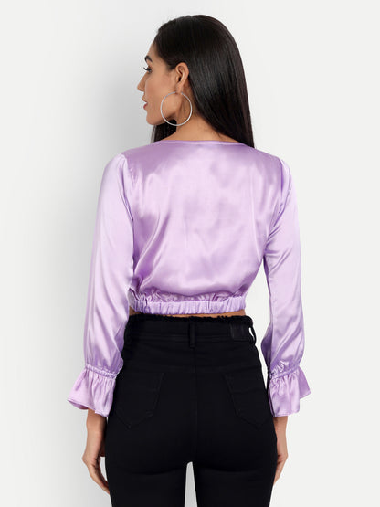 Essque Women Lavender Satin Solid Front Twist Top - Essque Attire With Attitude