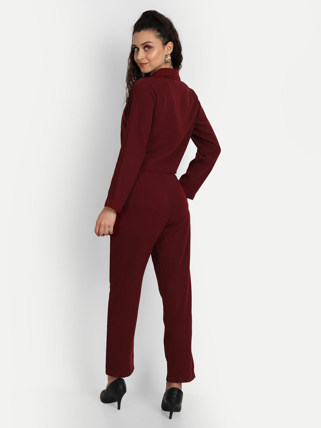 Essque Maroon Solid Jacket Co-Ords Set - Essque Attire With Attitude