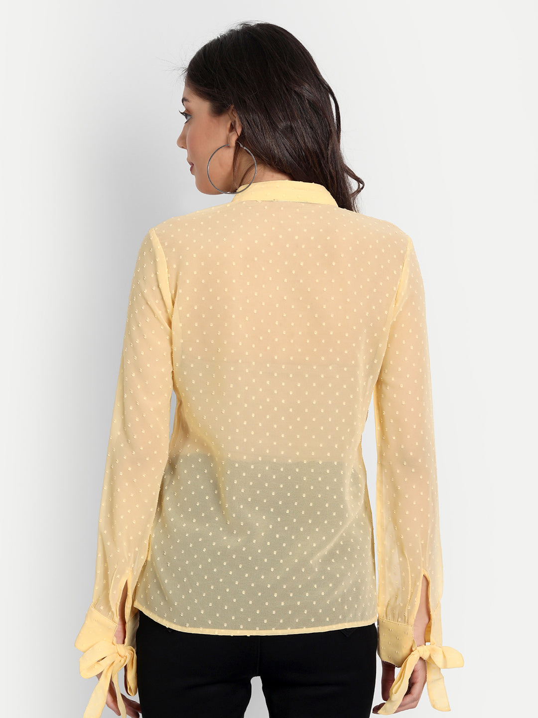 Essque Yellow Swiss Dot Mandarin Collar Shirt - Essque Attire With Attitude