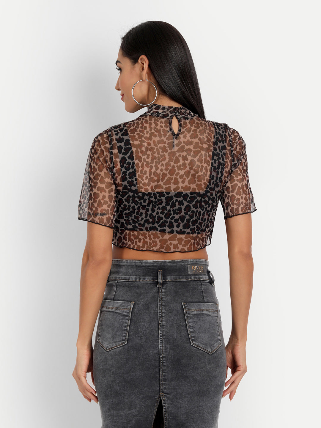 Essque Brown Leopard Print Turtle Neck Keyhole Top - Essque Attire With Attitude