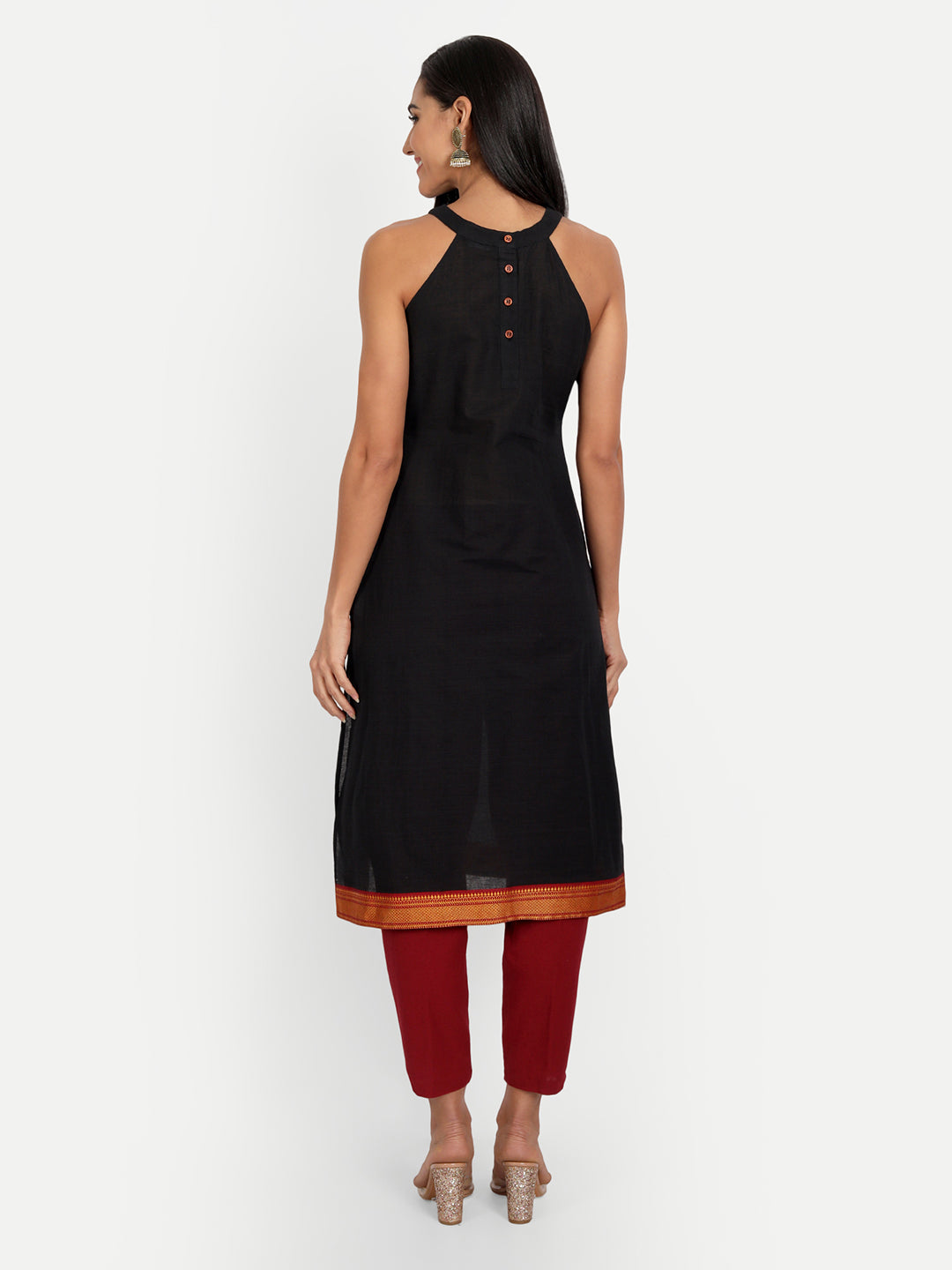 Essque Black Cotton Halter Neck Back Opening Kurta - Essque Attire With Attitude